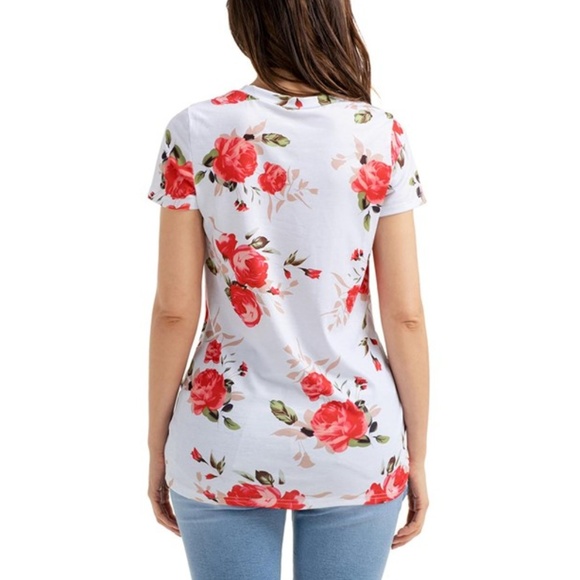 Reddish Floral Short Sleeve Knot Top - Picture 2 of 2